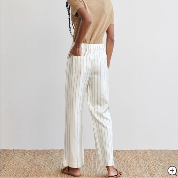 Jenni Kayne White and Blue Pinstripe Straight Leg Viscose Cotton Bianca Pants - Picture 3 of 14